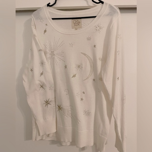 NWOT Chaser Plus Size Astrology Embroidered Cotton Cashmere Blend Sweater - Picture 5 of 5